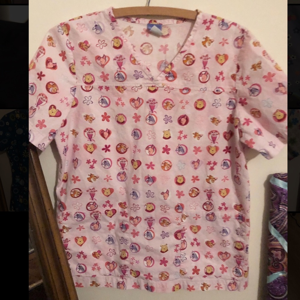 Disney Baby Pink Scrub Top w/ Winnie The Pooh